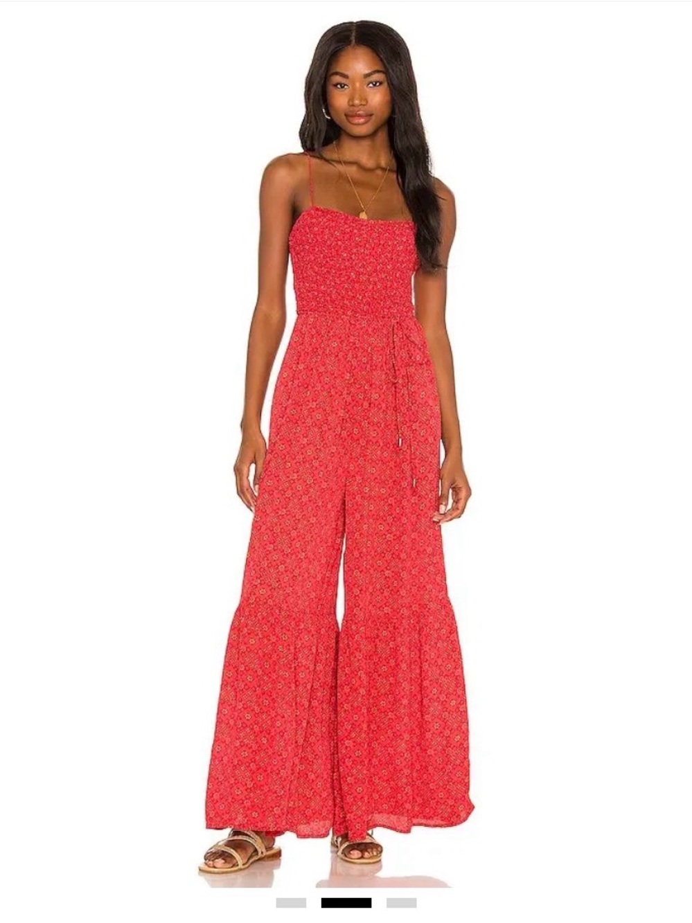 Free People x Revolve Little Of Your Love Smocked Floral Wide Leg Jumpsuit